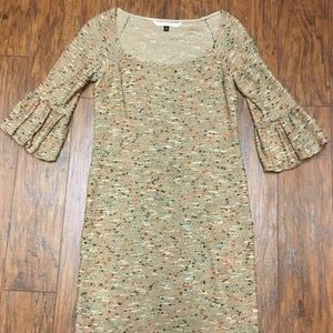 Diane Von Furstenberg Dress Gold Tweed Puff Cuff
